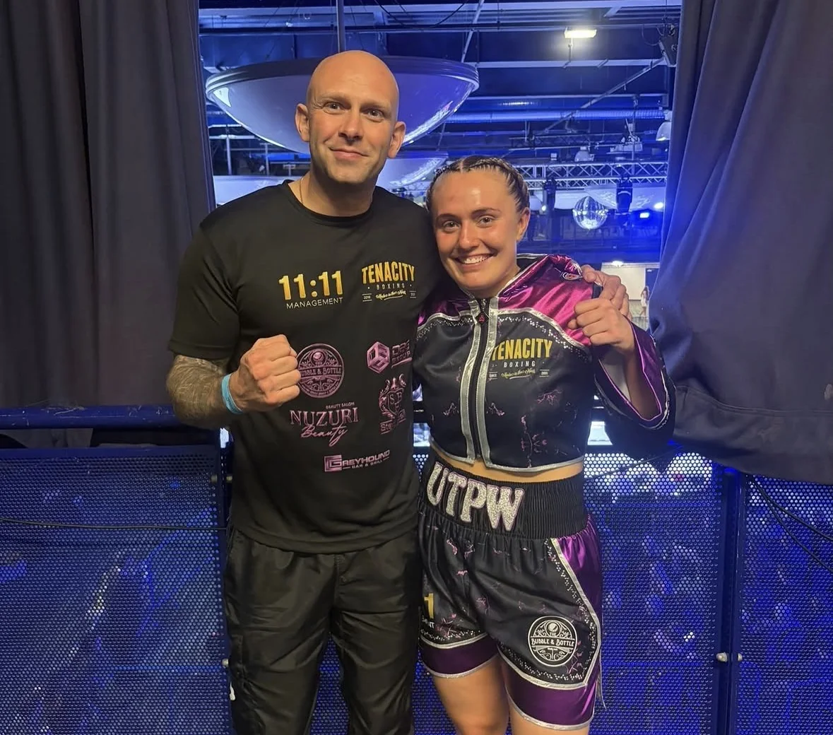 Gemma with her coach after a fight